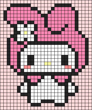 the pixel art is made up of different colors and shapes, including pinks, white, and black