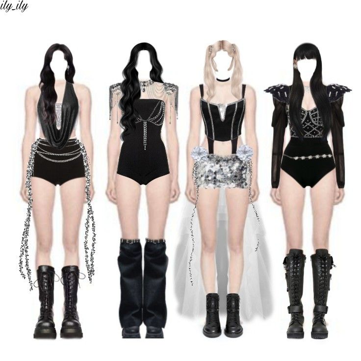 4 Member Girl Group Outfits, Kpop Fits, Egirl Fashion, Famous Outfits, Preformance Outfits, Bts Inspired Outfits, Boujee Outfits, Dancers Outfit, Fashion Idol