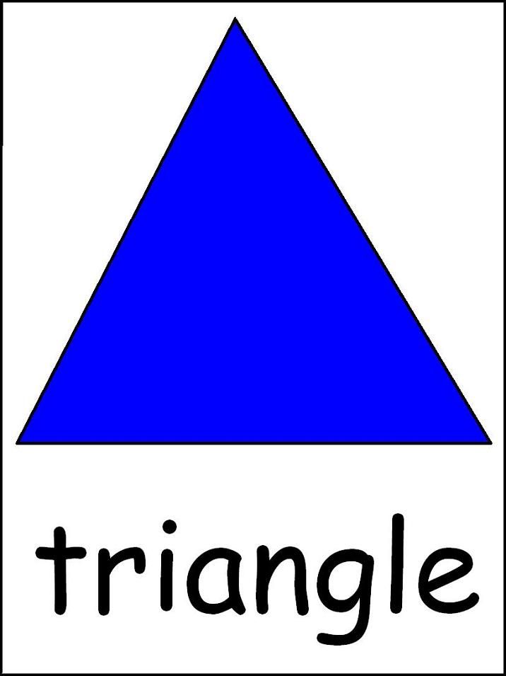 a blue triangle with the word triangle in black letters on it's bottom corner