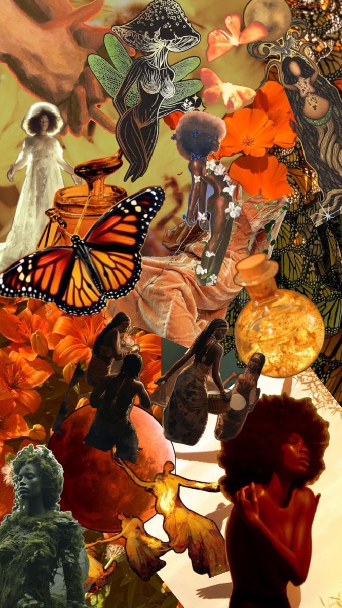 a collage of images with people and butterflies