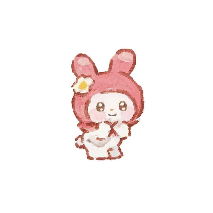 a drawing of a pink bunny with a flower in its hair