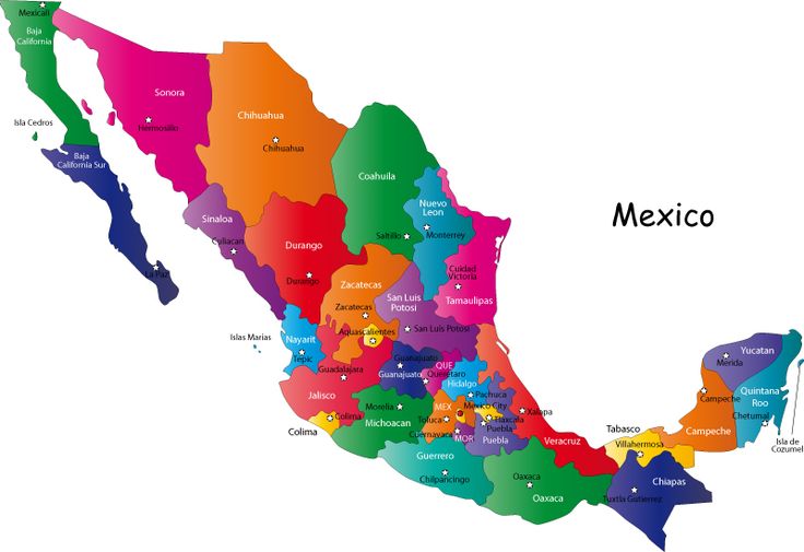 the detailed map of mexico with all states and their capital cities, including major cities