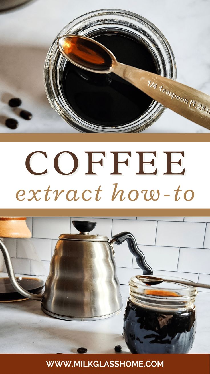 coffee is being poured into a glass jar with the words, coffee extra how - to