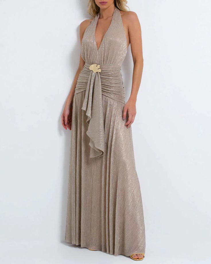 PatBo Lurex Draped Maxi Dress - Premium Long dress from Marina St Barth - Just $850.00! Shop now at Marina St Barth Plunge Neckline Dress, Harry Potter The Marauders, Lurex Dress, Lurex Fabric, Drape Maxi Dress, Nyc Shopping, Elegant Sophisticated, Neckline Dress, Fringe Skirt