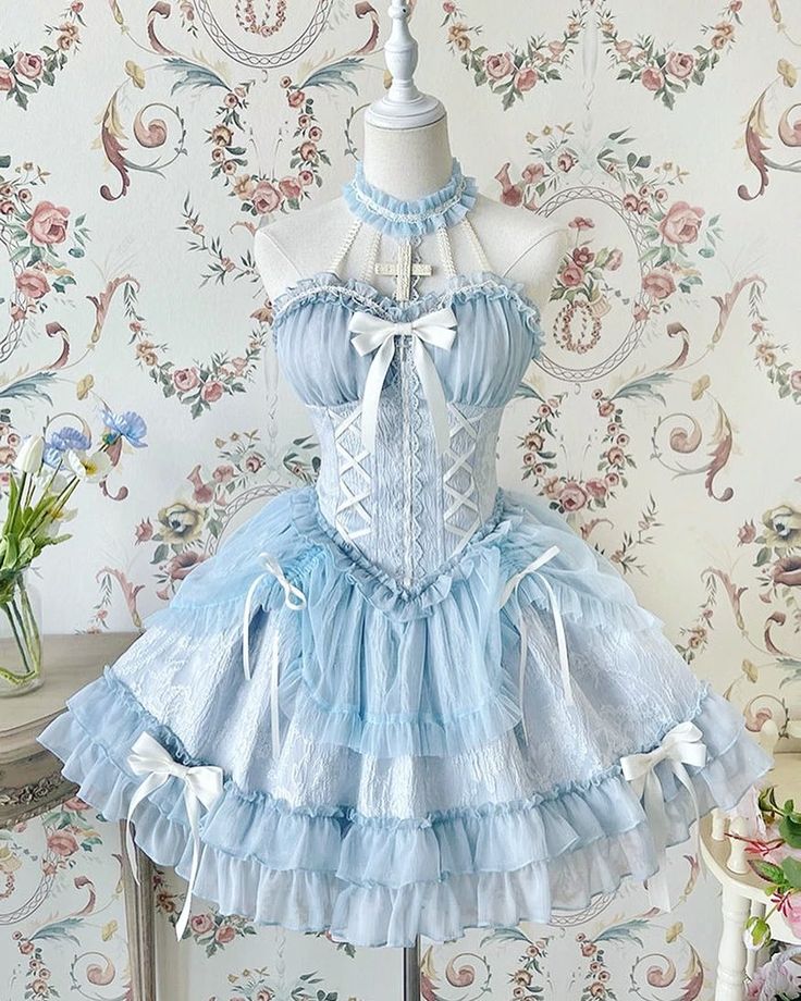 Blue Tube Top, Gothic Cross, Ballet Dress, Dress Crafts, Lolita Dress, Gothic Lolita, Tiered Dress, Lolita Fashion, Barbie Doll