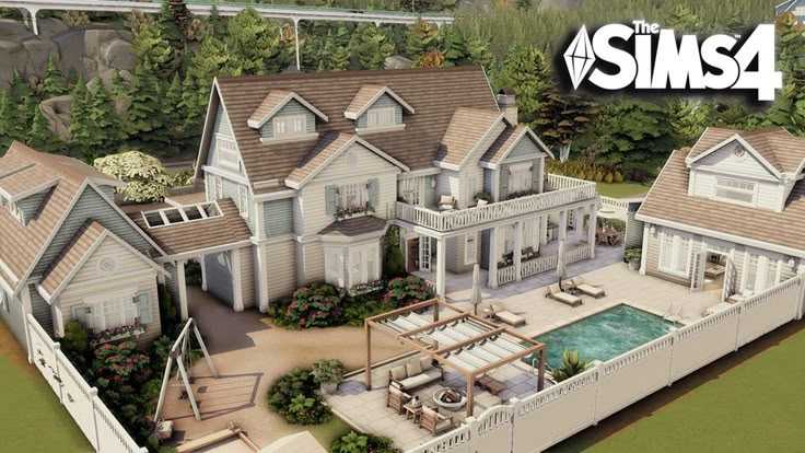 an artist's rendering of a large house with a pool in the front yard