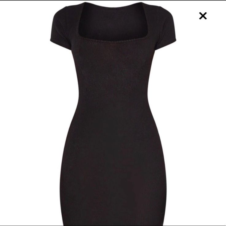 Size 2, Very Sliming, Square Neck Solid Midi Dress With Square Neck For Night Out, Solid Square Neck Midi Dress For Night Out, Solid Square Neck Dress For Night Out, Casual Short Sleeve Bodycon Dress For Evening, Black Stretch Dress With Square Neck, Black Stretch Dresses With Square Neck, Black Bodycon Dress With Square Neck, Casual Midi Dress With Square Neck For Night Out, Black Square Neck Dress For Date Night