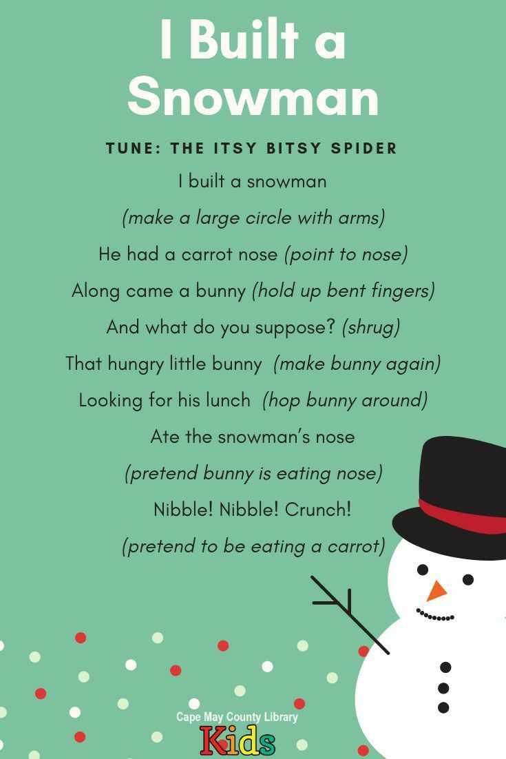 a snowman poem with the words i built a snowman on it and an image of