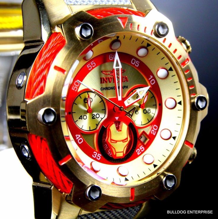 Invicta Marvel Iron Man Bolt 51mm Gold Plated Limited Ed Chronograph Watch New Red Bandana Shoes, Unique Wrist Watch, Futuristic Watches, Dream Shoe, Unique Watches, Wrist Watch For Men, Stylish Watches Men, Colorful Watches, Digital Sports Watches