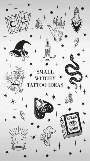 small tattoo ideas on a white background with stars and hand symbols in the middle,