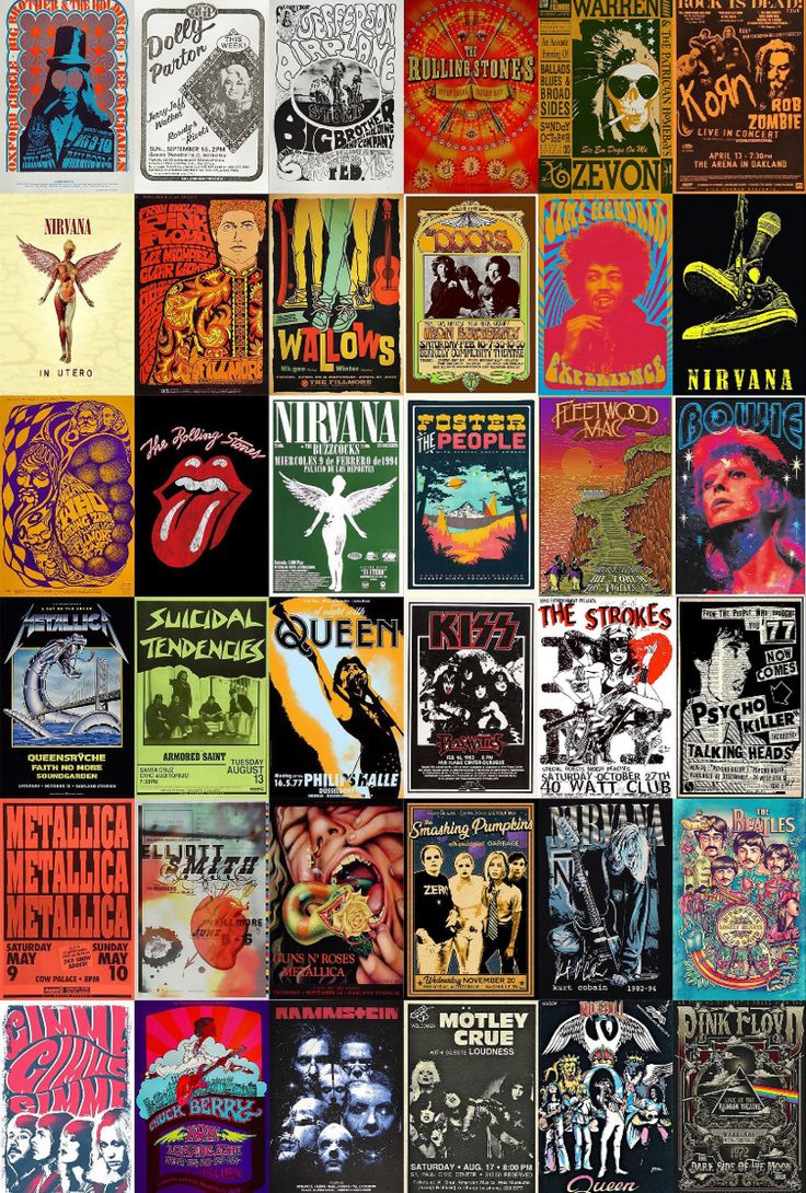 the rolling stones concert posters are all different colors and sizes, including one with an image of