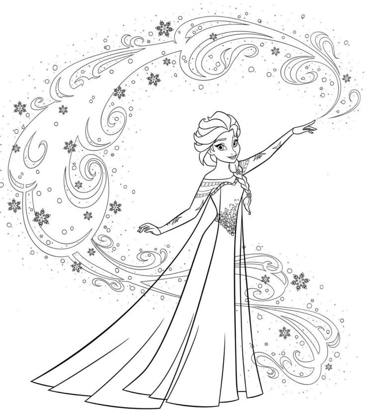 the frozen princess from disney's frozen kingdom coloring page with snowflakes and swirls