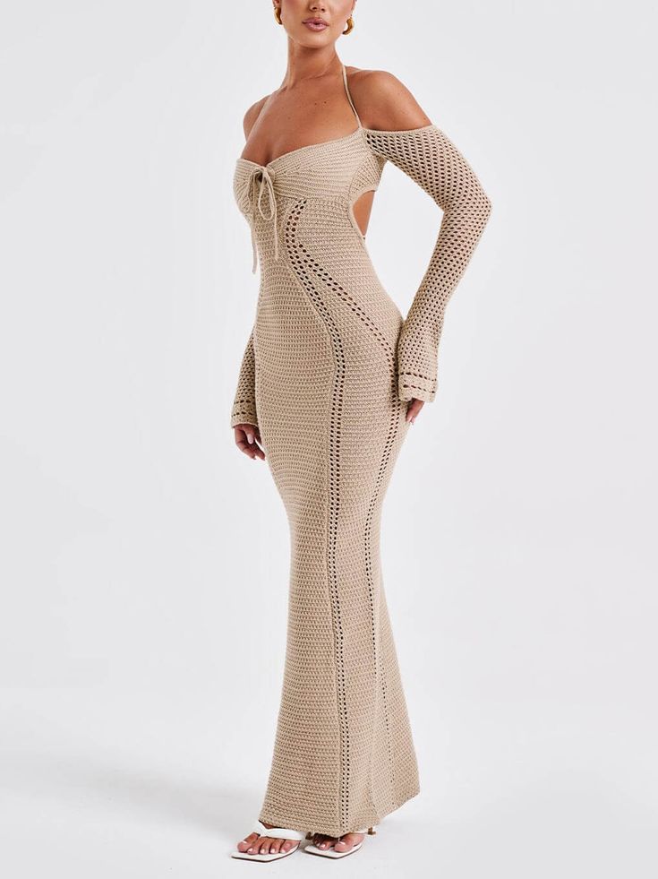 Stay stylish and comfortable in our unique Sexy Open Back Halter Fitted Cutout Long Sleeve Dress. featuring a knitted cutout design.
Perfect for parties or everyday wear. this LadyOccasions  dress effortlessly combines style and comfort. Simply pair it with your favorite wedges. slides. or lace-up heels to easily style it.
See More ?a ="https://LadyOccasions.com/collections/party">party
@Note:Size: please check measurements carefullyPlease allow 0.5-1" difference due to manual measurementDifferent monitor settings means colors may differ slightly1" = 2.54cm
Size Chart :
          SIZE US UK EUR BUST LENGTH WAIST   INCH CM INCH CM INCH CM   S 2-4 6-8 36   34.65 88 40.94 104 28.35 72   M 6-8 10-12 38   35.43 90 41.34 105 29.92 76   L 10   14 40   37.01 94 41.73 106 31.50 80 Crochet Dress Long, Crochet Long Dress, Sleek Waves, Homecoming Dresses Corset, Midi Dress Wedding Guest, Dresses Flowy, Soft Crochet, Backless Maxi Dress, Crochet Maxi Dress