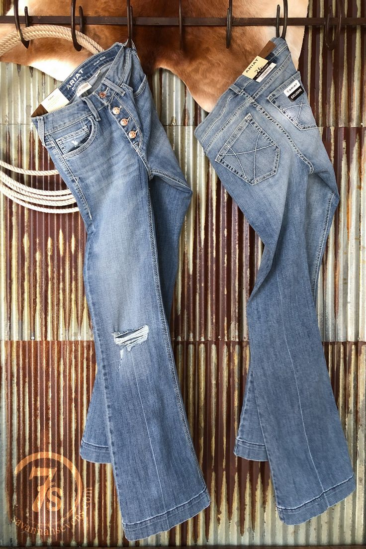 Our newest Savannah7s x Ariat *Exclusive* high rise slim trouser from Ariat! Slight hand sanded medium light denim wash trouser jean. Medium light wash with just the slightest distressing that allows it to be dressed up or down. 10” High rise. Natural accent stitching on seams and back pockets. Hammered copper hardware Ariat Jeans, Cowgirl Jeans, Copper Hardware, Western Wear Outfits, Western Jeans, Western Life, Western Style Outfits, Western Clothing, Slim Trousers