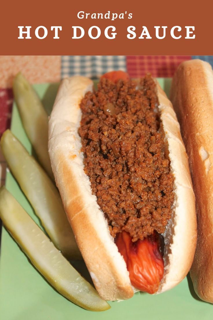 Hot dog topped with hot dog sauce. Birthday Dinner For Husband, Dinner For Husband, Hot Dog Chili Sauce Recipe, Homemade Hot Dog Chili, Chili Dog Sauce, Hot Dog Sauce Recipe, Hotdog Chili Recipe, Coney Sauce, Homemade Hot Dogs