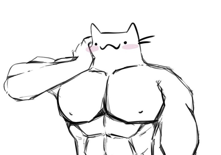 a drawing of a cat that is flexing his muscles