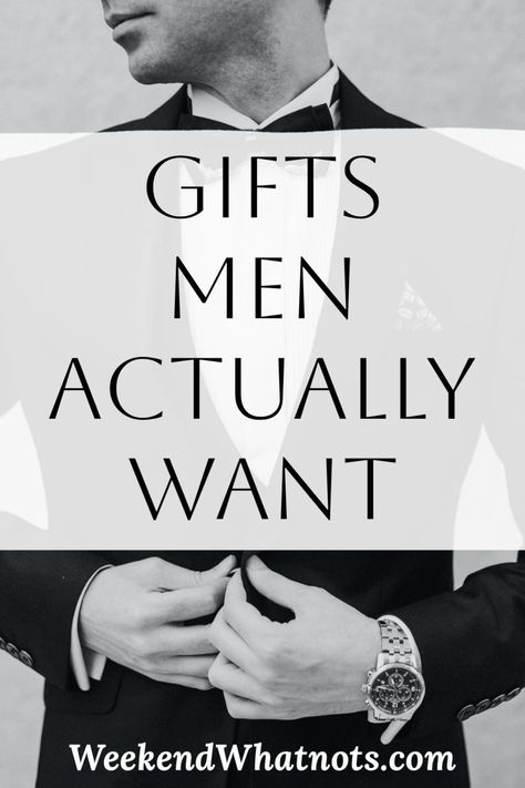 a man in a tuxedo holding a sign that says gifts men actually want