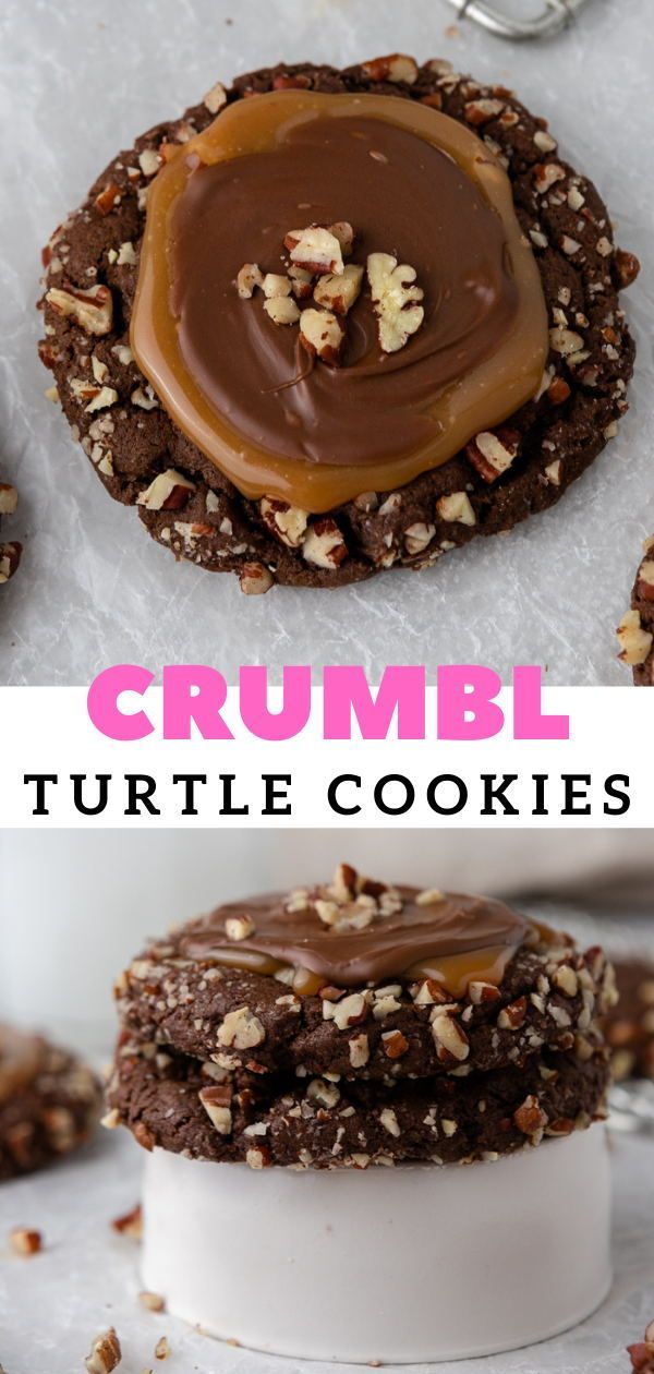 two pictures of cookies with chocolate frosting and nuts