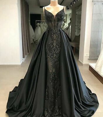 Find many great new & used options and get the best deals for Gorgeous Formal Dresses Mermaid Gothic Black Arabic Gown Detachable Train Custom at the best online prices at eBay! Free shipping for many products! Long Black Evening Dress, Black Wedding Gowns, Prom Dress Black, Black Ball Gown, Celebrity Gowns, Gothic Wedding Dress, Long Evening Dress, Black Dress Formal, Black Formal