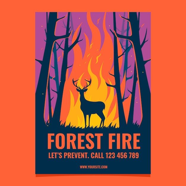 a poster with a deer in the woods and fire coming from it's mouth