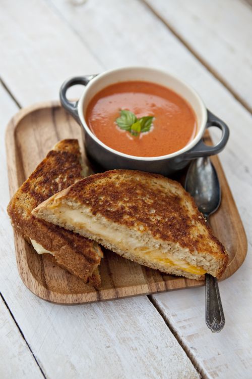 grilled cheese and tomato soup on toasted bread