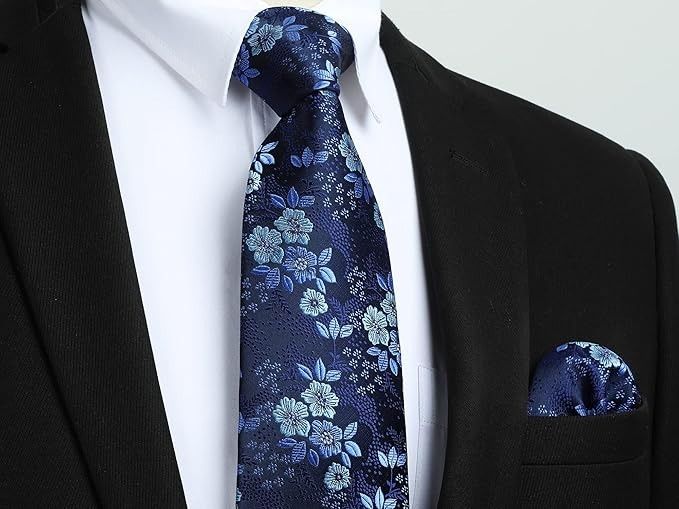 Amazon.com: Enlision Ties for Men Blue Tie and Pocket Square Navy Blue Floral Ties Handkerchief Cufflinks Set Flower Classic Silk Mens Necktie for Wedding Party : Clothing, Shoes & Jewelry Floral Ties, Pocket Square Wedding, Wedding Clothing, Ties For Men, Paisley Tie, Cufflink Set, Mens Neck Ties, Blue Tie, Blue Ties