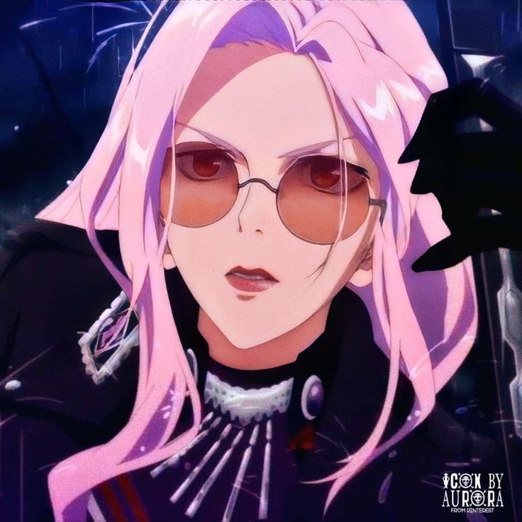 an anime character with pink hair and glasses