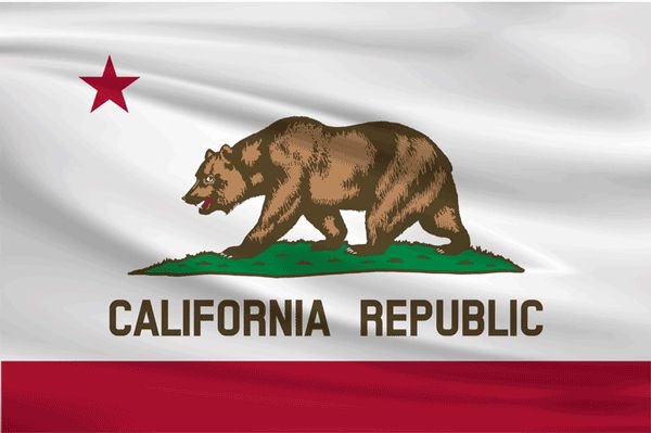 the state flag of california waving in the wind with stars on it's side