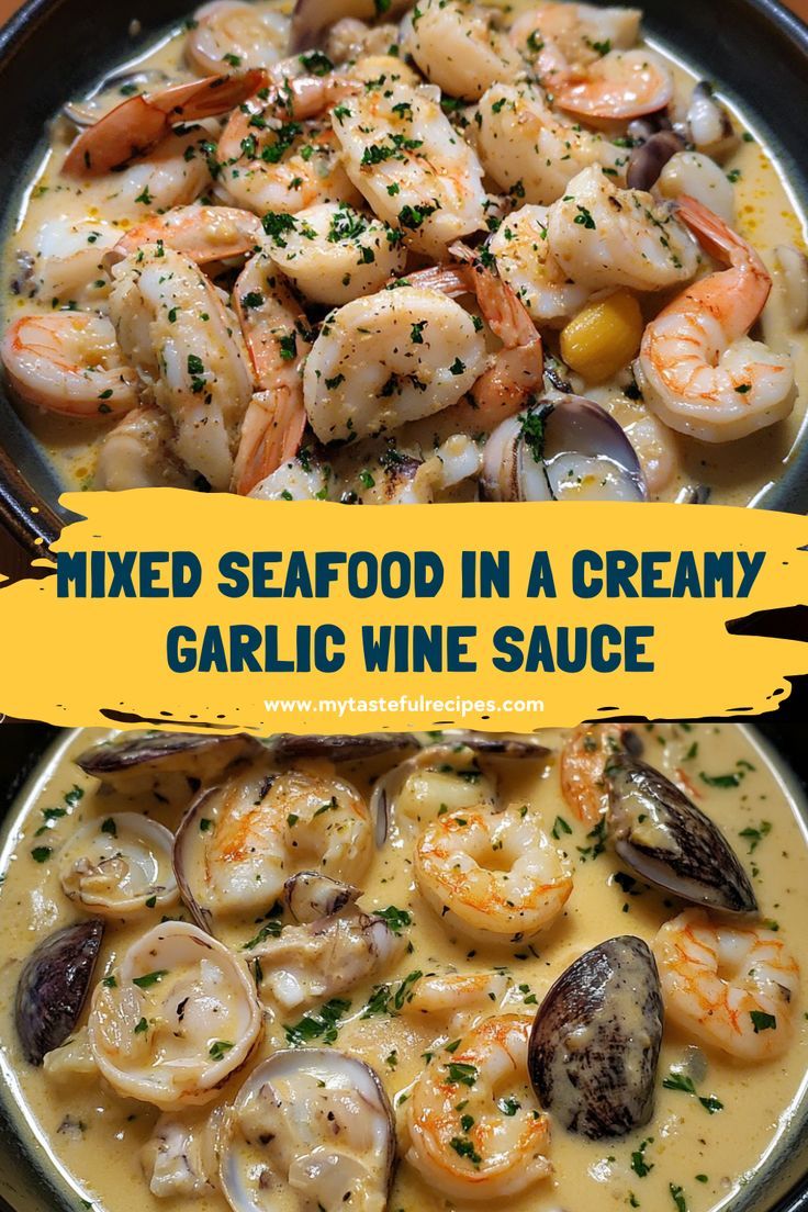 Mixed Seafood Dishes, Lemon Butter Scallops, Garlic Wine Sauce, Scallop Dinner, Butter Scallops, Mixed Seafood, Seafood Dinner Recipes, Seafood Dish Recipes, Seafood Mix