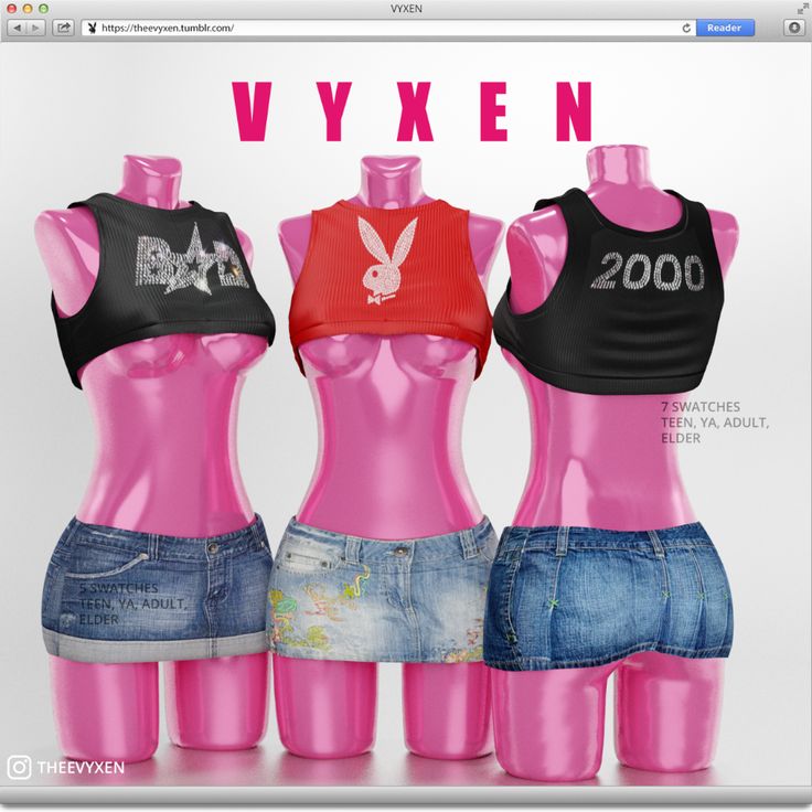 three female mannequins with different colored tops and shorts on display in front of a computer screen