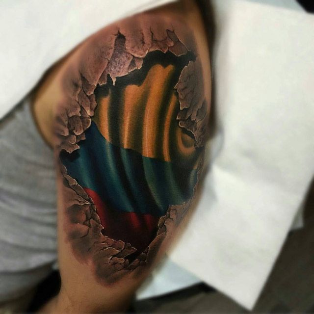 a man's arm with a colorful tattoo on it