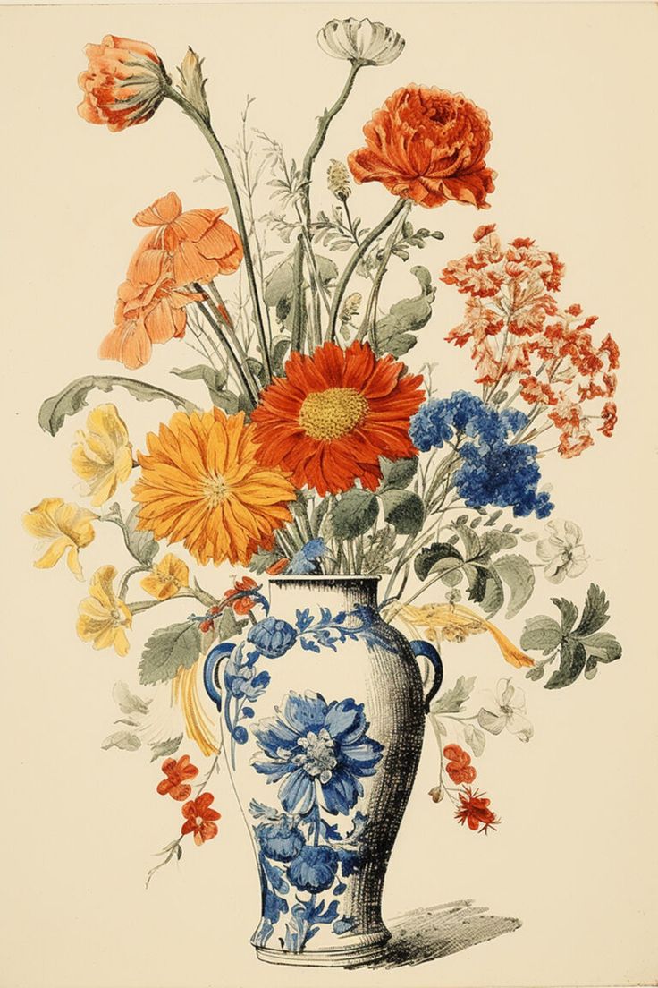 a vase filled with lots of different colored flowers