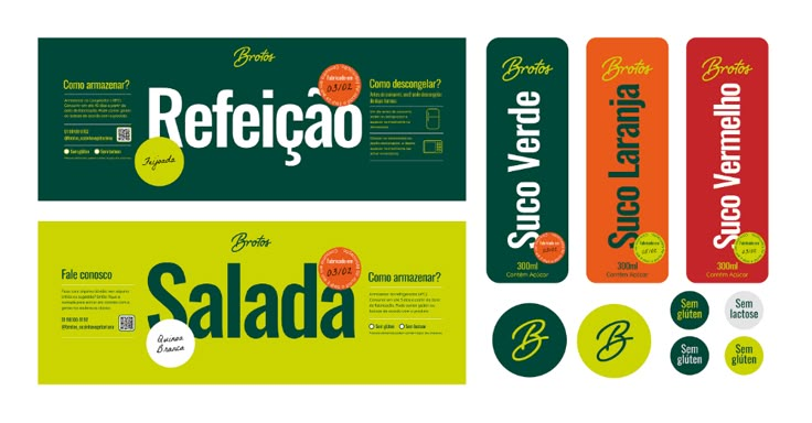 three different types of labels and stickers for various products, each with an image of a