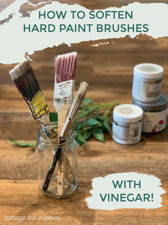 some paint brushes are in a jar on a table with the words how to soften hard paint brushes