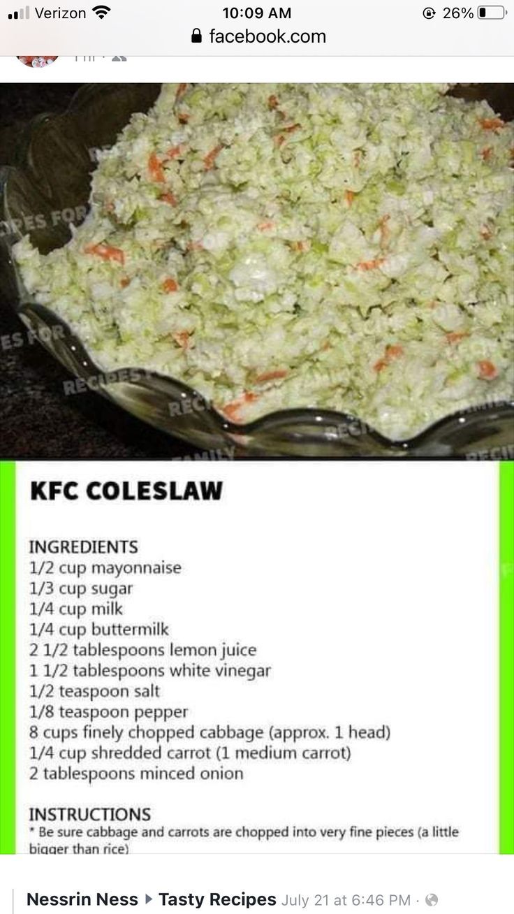 the recipe for coleslaw is displayed in an instagramture on facebook, and it appears to have been altered