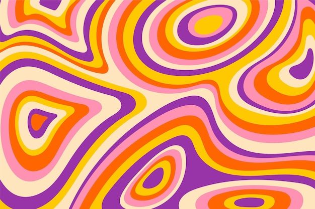 an abstract background with different colors and shapes in pink, yellow, orange, and purple