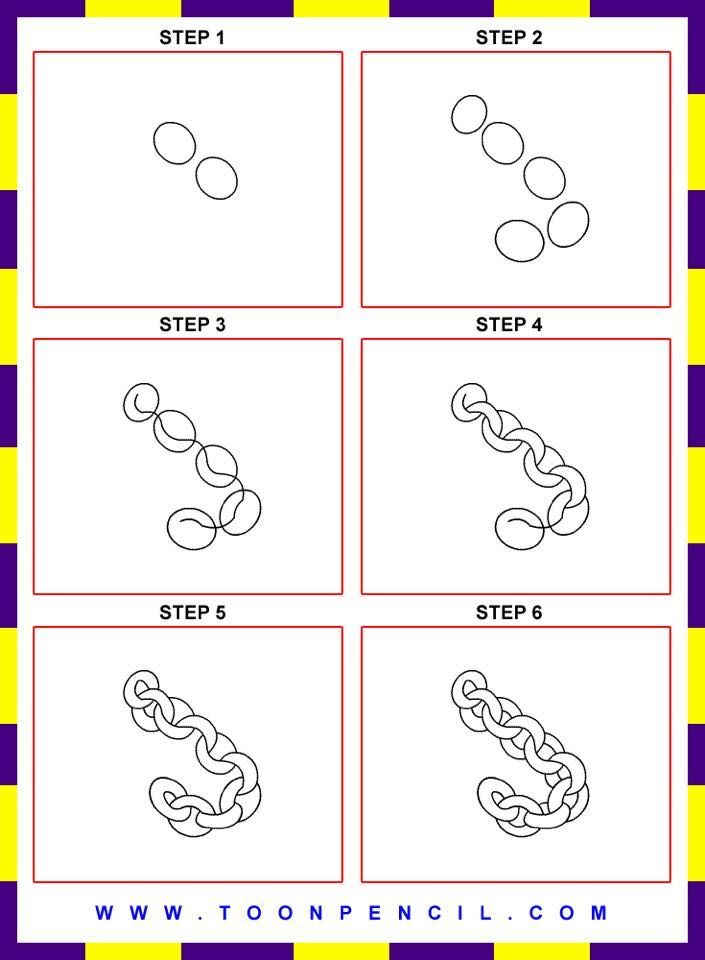 four step by step instructions to draw a chain