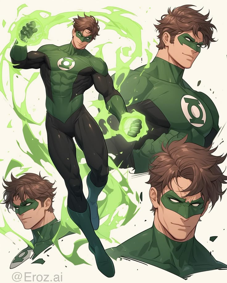 the green lantern character is running with his eyes closed and hands on his hips as if he's ready to strike