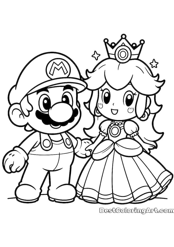 the mario and princess peach coloring pages for kids to print out on their own walls