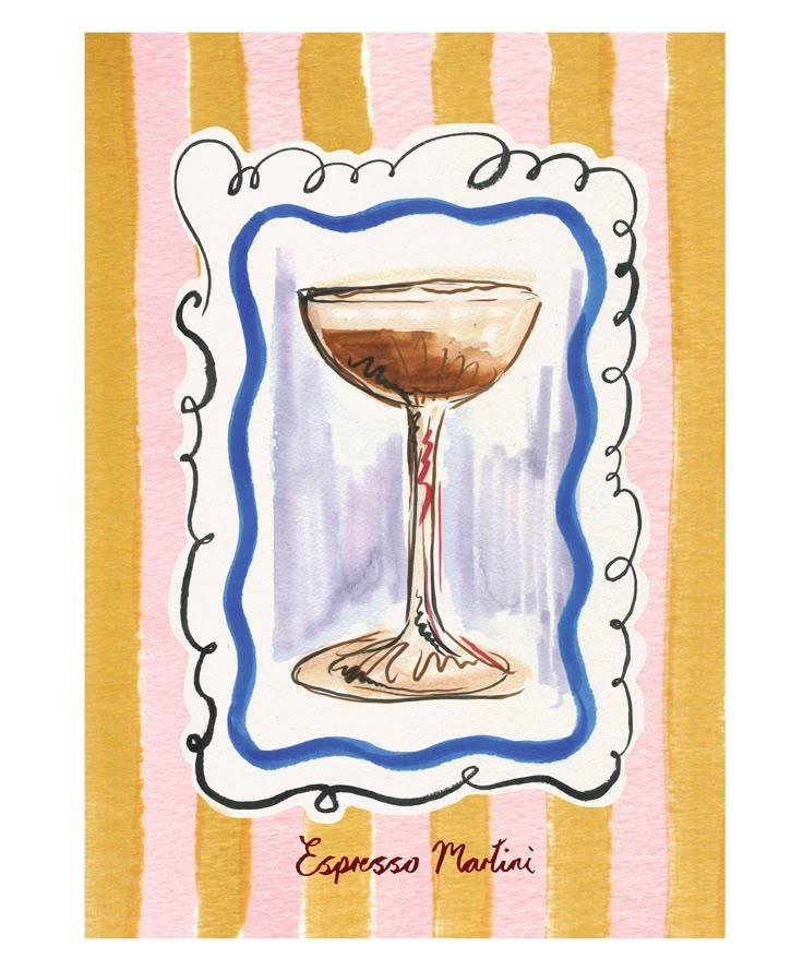 a painting of a drink in a glass with the words expresso martini on it