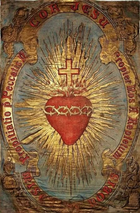 an ornate painting with a heart and cross on it