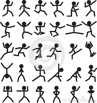 an image of many people doing different things in black and white, with one person jumping up