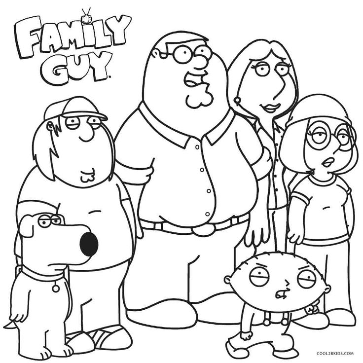 family guy coloring page with the characters from cartoon tv show family guy and their children