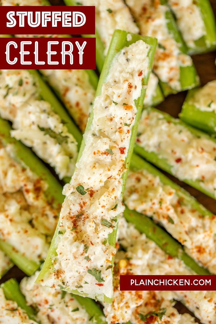 grilled celery with cheese and seasoning on top