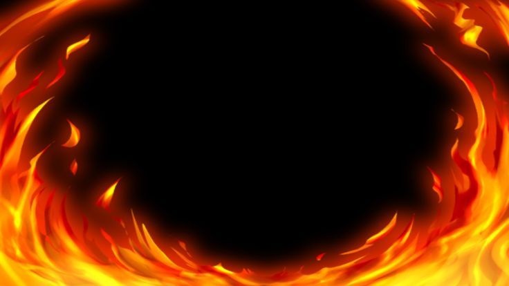 a circular fire frame on a black background with red and yellow flames in the center