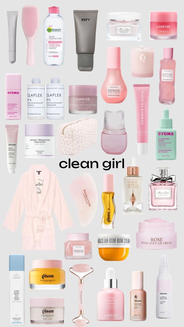 Clean Girl Essentials List, Clean Girl Skincare Aesthetic, Clean Girl Things To Buy, Clean Girl Skincare Products, Skincare For 10-11, Clean Girl Skincare Routine, That Girl Skincare, That Girl Products, Clean Girl Wishlist