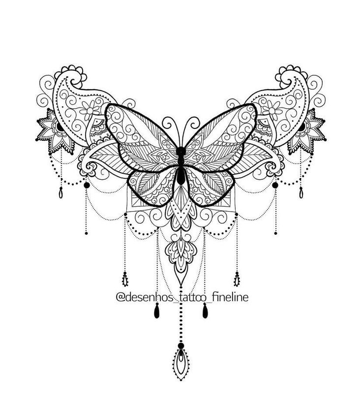 a black and white drawing of a butterfly with intricate designs on it's wings