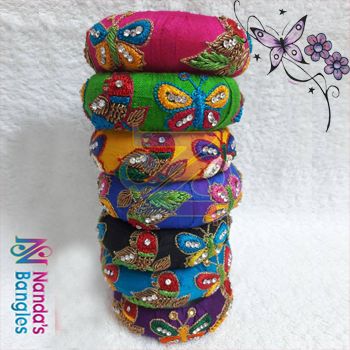 zardosi Fabric Bangles, Silk Thread Bangles Design, Silk Bangles, Thread Bangles Design, Saree Tassels, Stone Bead Jewelry, Kundan Bangles, Raw Silk Fabric, Silk Jewelry