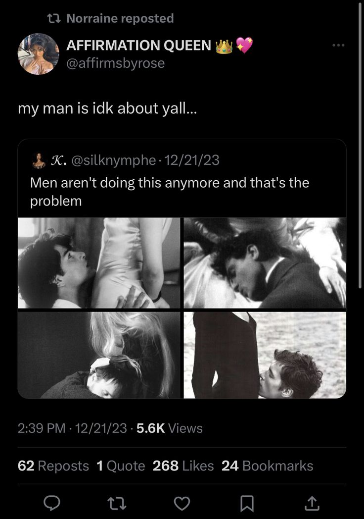 two people kissing each other in front of a black and white photo with text that reads, my man is lick about yall