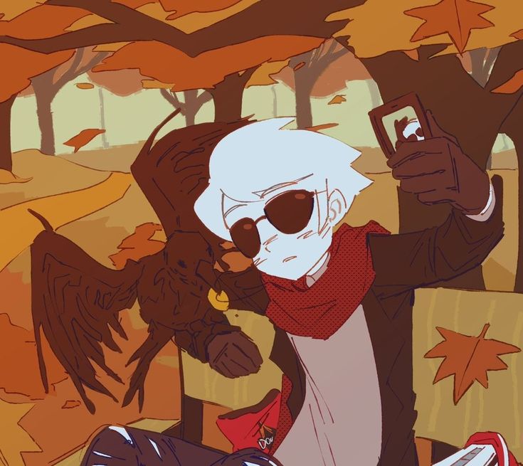 an animated image of a man holding a bird in his hand and taking a selfie